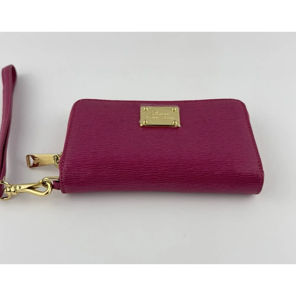 Lauren Ralph Lauren Pink Leather Wristlet Zip Around Wallet With Gold Hardware